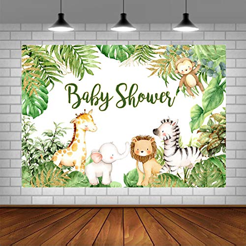 LoveInM Safari Animals Baby Shower Backdrop 5x3ft Vinyl Multicolor Gold Jungle Baby Shower Background Party Banner Decorations for Boy Photo Studio Props by LoveInM - Used condition - CA$6.16