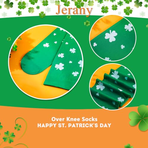 Image of Green White Striped St.Patrick Day Socks Shamrock Pantyhose Stockings Irish Thigh High Socks Party for Women