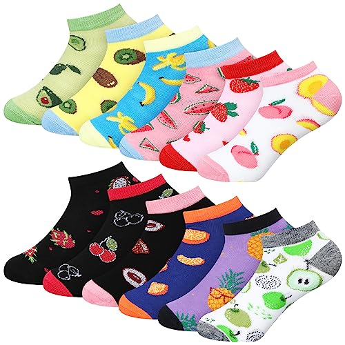 Leumoi 12 Pairs Fruit Ankle Socks Cute Aesthetic Fun No Show Low Cut Sock Sizes 6-12 for Women Girls Teen Ladies (Cute Fruit)