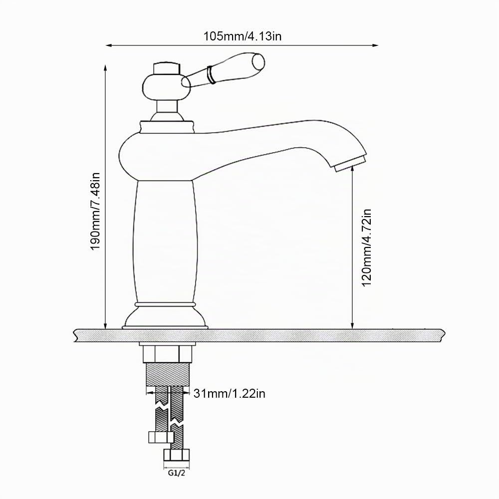 Mezclador lavabo baño latón cromado vintage antiguo monomando de cerámica para baño lavabo (plata)