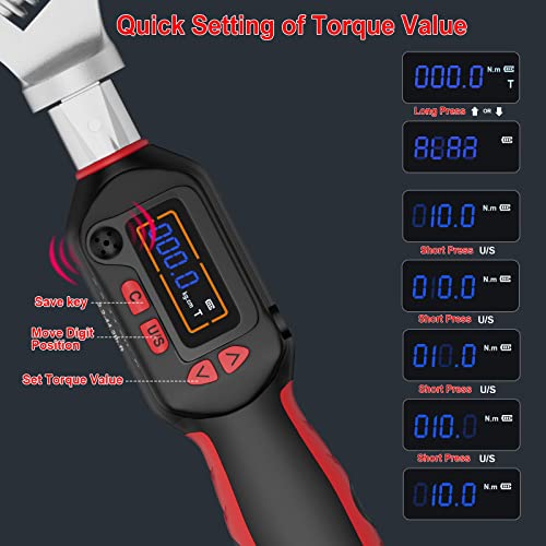 Leolee Adjustable Digital Torque Wrench (2.2-44.3 Ft-Lb/3-60N-M), 34Mm Adjustable Jaw Open End Torque Wrench Accuracy Cw ±2% Ccw±3%, Lcd Display Buzzer & Led Indicator For Hvac Torquing Down Nut #TOP1