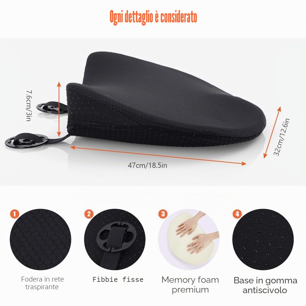 Ainiv Cuscino per Sedile Auto in Memoria Foam, Cuscino a Cuneo Speciale per la Guida, Cuscino Ortopedico per il Coccige, Cuscino per Sedile Rialzato Traspirante per Ufficio, Poltrona, Nero