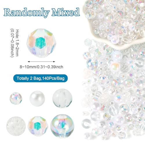 Boutigem 280Pcs Imitation Pearl Opaque Plastic Round Beads Transparent Crackle Beads Faceted Round Acrylic Beads for DIY Bracelet Necklace Jewelry Making - Image 4