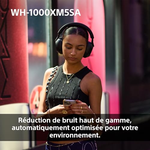 Sony WH-1000XM5SA - Casque sans Fil à réduction de Bruit Premium, Étui Souple Inclus, 30h d'autonomie, Bluetooth, iOS et Android avec Micro intégré - Noir