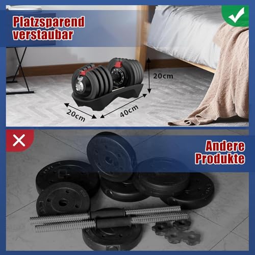 verstellbare Hanteln 1,5 bis 18 KG mit 12 Gewichtsstufen, Kurzhanteln Hanteln Set mit Hantelscheiben, Hanteln Kurzhanteln verstellbar – Bild 5