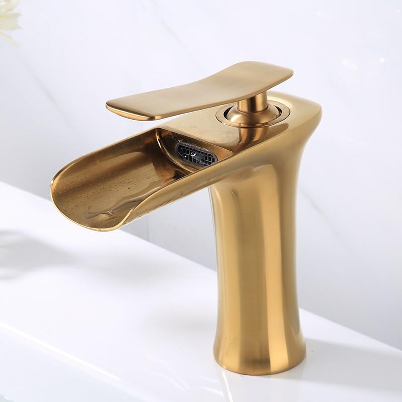 Robinet de salle de bain cascade or pour vasque à poser moderne