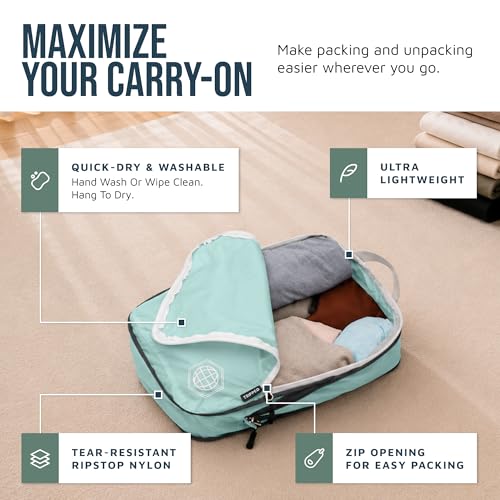 Image of Compression Packing Cubes for Travel - Luggage and Backpack Organizer Packaging Cubes for Clothes (Dusty Teal and White, 6Piece)