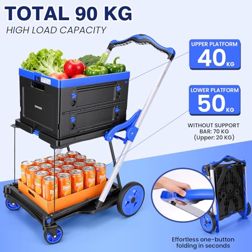 Collapsible Shopping Cart with Wheels Multi use Functional Collapsible Carts Mobile Folding Trolley, Collapsible Hand Truck and Dolly, Grocery Cart with Storage Crate Platform Hand Truck(Blue) by COOCHEER - Image 2