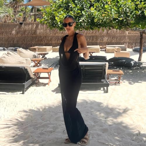 JasmyGirls Sexy Cover Ups for Swimsuit Cowl Neck Bikini Coverups Maxi Dress with Hooded2