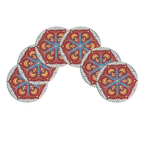 Image of LaVichitra Cotton Table Placemat | Dining Table Mat | Bed Side Table Mat | Cotton Round Shape Placemats | Washable PlaceMat for Shelves & Plant Pots - Pack of 6, Modern Boho