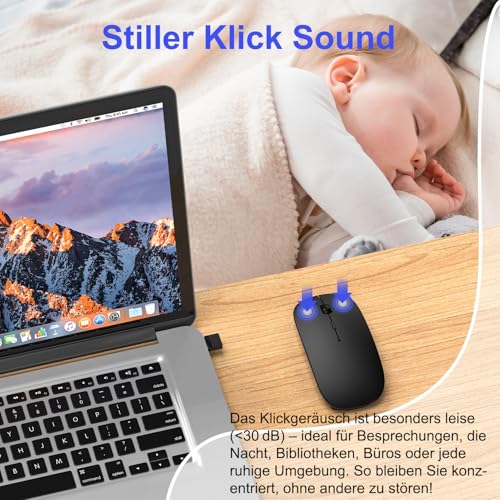 Azmall Kabellose Bluetooth Maus für iPad Pro/MacBook/Laptop/PC/Computer, Wiederaufladbare Maus Kabellos mit Jiggler Mouse beweger… – Ansicht 5