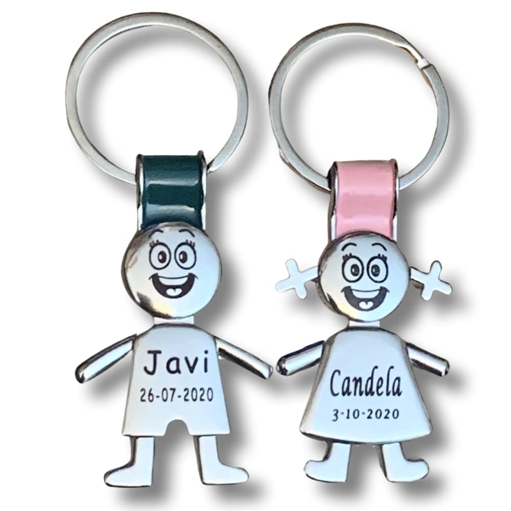 regalo grabado - Llaveros Personalizados Forma Niño, Niña con Texto y Carita elegida | Ideal para Comunión, Bautizo, Cumpleaños, Evento | Metal macizo | Unidades