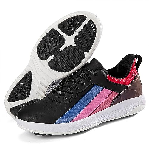 DHAEY Mens Golf Shoes Spiked Athletic Walking Fitness Shoes Fashion Waterproof Golfers Sneakers Sport Gym Shoes with Spikes (Color : B, Size : 11.5 Women/10 Men)