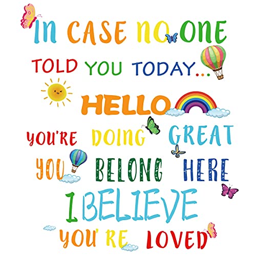 Iarttop Colorful Inspirational Lettering Quote Wall Decal, Watercolor School Theme Wall Sticker, Hot Air Balloon Butterfly Sun Rainbow Decals For Classroom Nursery Wall Decoration #TOP1