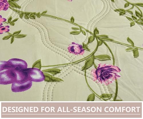 Image of IVAZA Luxury Ultrasonic Punch AC Comforter Blanket - Quilted Microfiber Floral Pattern, Lightweight Breathable All‑Season Blanket for Bedroom, Travel (Singled Bed,228x152 CM) (Soft Ivory)