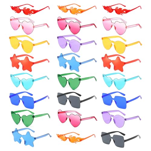 Pibupibu 12/24 Pack Fun Mixed Rimless Party Glasses Bulk, Colorful Funny Sunglasses Set for Bachelor Party Favors