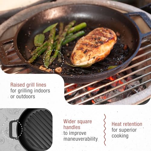 Image of Victoria Cast Iron Round Grill Pan with Double Loop Handles, Made in Colombia, 10 Inches