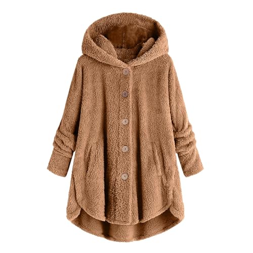 Girls Fuzzy Jacket with Pockets Hooded Fleece Sherpa Long Sleeve Button up Teen Warm Winter Long Coat Kids Clothes