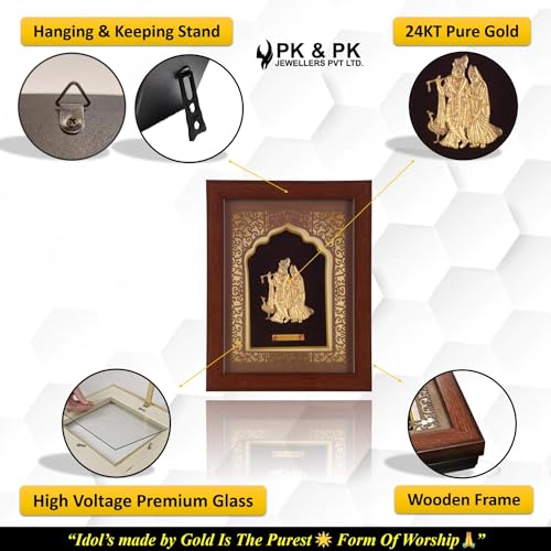 Image of Pk & Pk Jewellers Lord Radha Krishna with Peacock | 24KT Gold Frame | Temple Collection | Extra Small Size [14x18 cm] (For Premium Gift, Temple, Table Decor, Home Decoration)