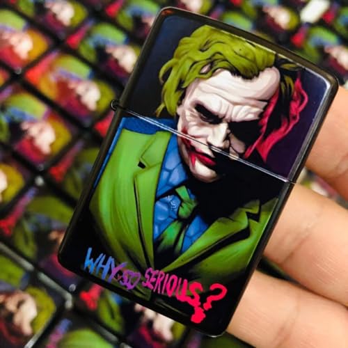 Antique Style Metal Flip Top Lighter with Cool Game Pictures - Refillable & Windproof - Comes with Gift Case - Elegant and Functional (DC1)