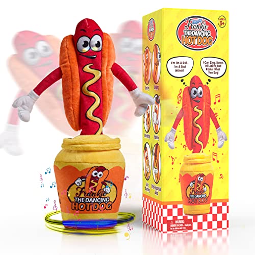 Gagster Hot Dog Dancing Toy Plush - Mimicking Toy For Kids - That Tells Jokes & Can Repeat What You Say, Dancing Talking Singing Yodeling &ndash; Baby Toy Funny Gift for Kids Toddlers & Adults Fun Gag Gifts