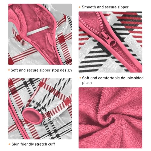 OTVEE Xmas Red and Black Plaid Kids Hoodie Jacket Fall Spring Full Zip Warm Outwear Coat3