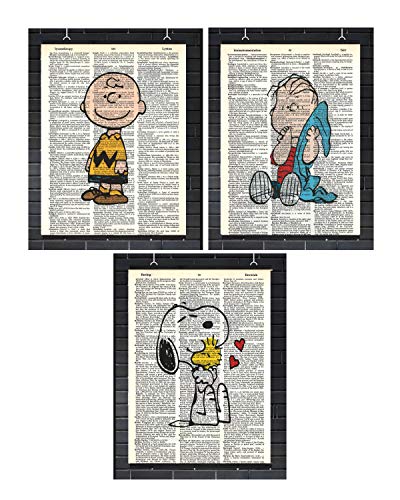 Peanuts Cartoon Wall Art Set of (3) Charlie Brown Linus Snoopy Woodstock Dictionary Art Prints