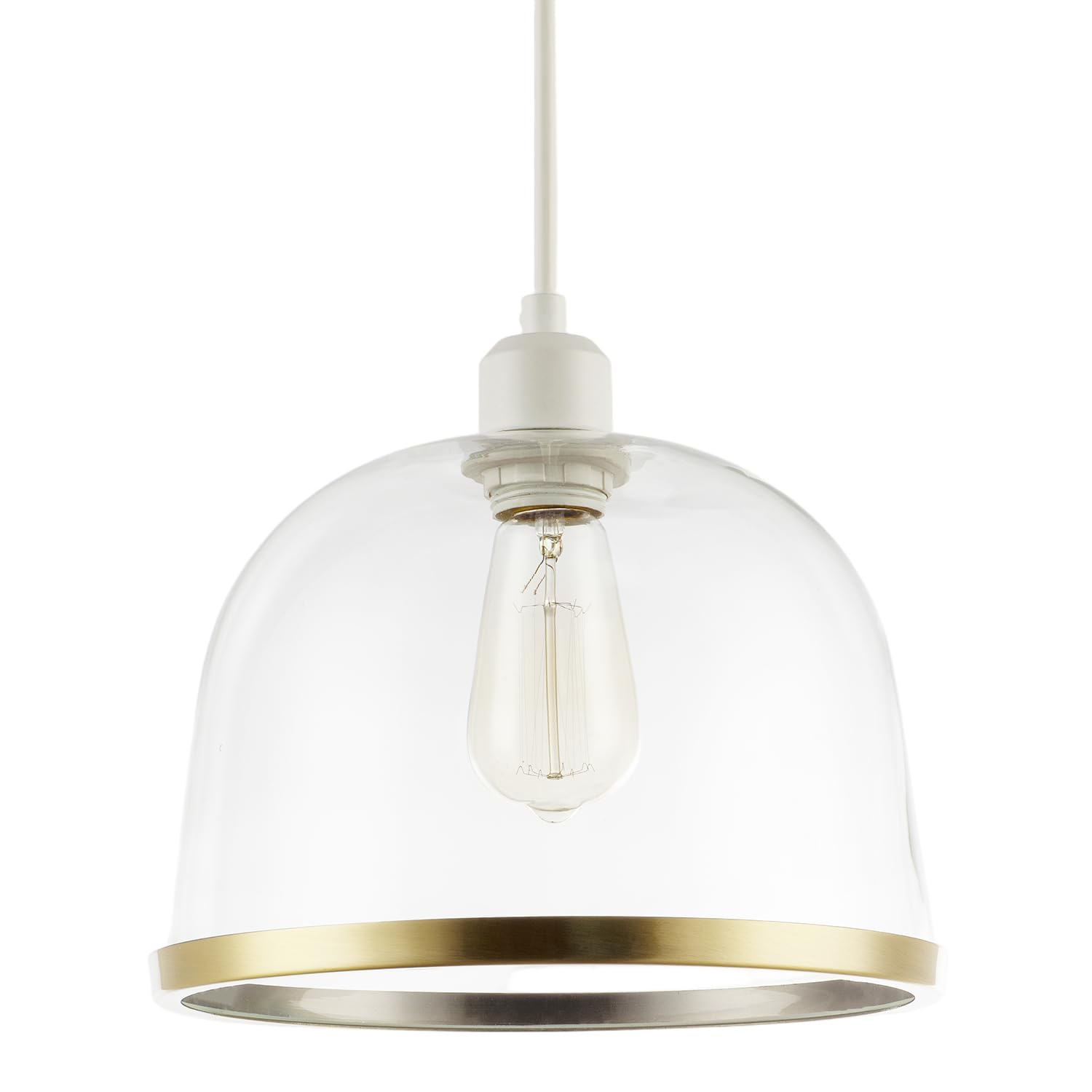 Modern Clear Glass Bowl Pendant Light Shade with Antique Brass Metal Rim | 19cm x 26cm | Designer Look with Subtle Vintage Influence by Happy Homewares