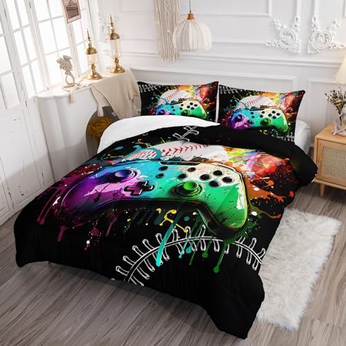 Axolotl Conjunto de edredom para meninos, tamanho casal, edredom de beisebol branco, edredom de vide