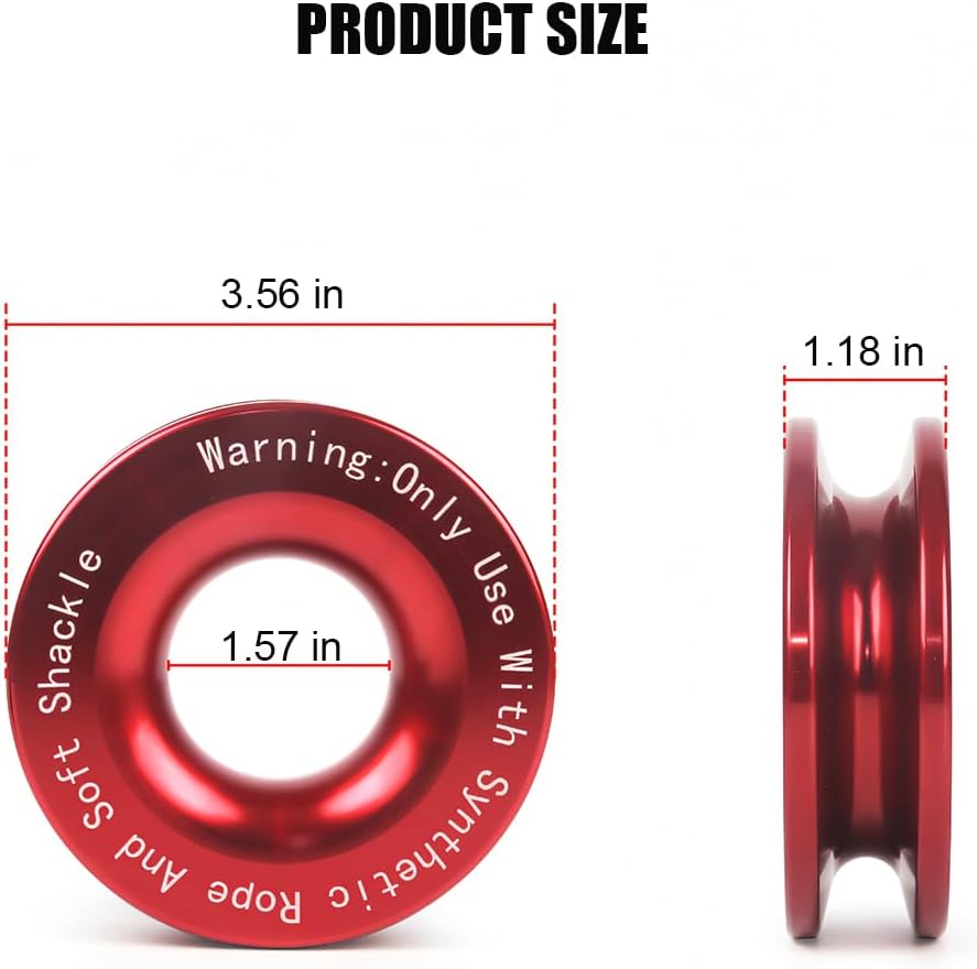 HZEL Car Winch Snatch Recovery Ring, 66000 LBS Break Strength Soft Shackle Synthetic & Rope Block Pulley Towing Ring, Automotive Exterior Accessories, Universal for ATV UTV SUV (Red)