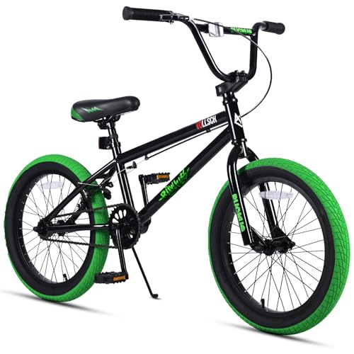 Vollsch 18" Freestyle BMX Bike for Kids 6-12, Black/Green