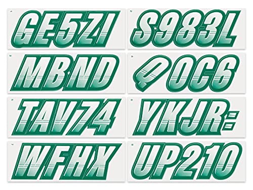 Image of STIFFIE Techtron White /Racing Green 3 inch Boat & PWC Registration Decals • Numbers Letters Stickers