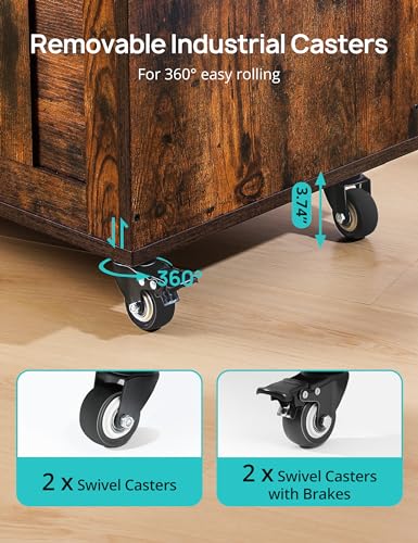 Storage Chest, 39.4\'\' Wooden Storage Bench with 4 Wheels, Shoe Bench with 2 Safety Hinges, Retro Toy Box Organizer Support 300 lbs for Bedroom, Living Room, Easy Assembly, Rustic Brown