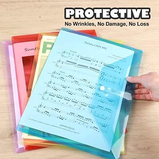 Image of Transparent Document Folder - Side Opening Colored Poly-Plastic File Storage Bag with Snap Button - A4 & Legal Size Document Folder for Certificates, Plastic File Organizer - Set of 20