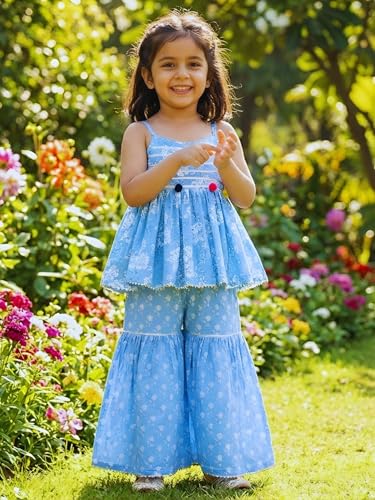 Image of Ethnic kurta for girls | Kids Salwar Suit Set | Girl's Printed top Sharara Dress Set for kids girls