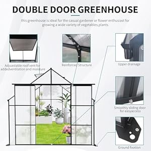 8x10 FT Greenhouse for Outdoors,Polycarbonate Greenhouse with Two-Sliding Door & Adjustable Roof Vent,Aluminum Large Walk-in Greenhouse for Outside Garden Backyard,Black 8×10 FT Greenhouse for OutdoorsPolycarbonate Greenhouse with Two Sliding Door Adjustable Roof VentAluminum Large Walk in Greenhouse for Outside Garden BackyardBlack