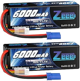 Zeee 11.1V 80C 3S 6000mAh Lipo Battery Hard Case Battery with EC5 Connector for RC 1/8 1/10 Scale Vehicles Car Trucks Boats(2 Pack)