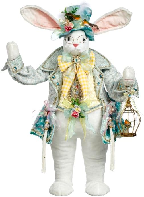 Mark Roberts Spring Time Rabbit Figurine, 34 Inches, White with Yellow Bow, Decorative Collection 51-58138