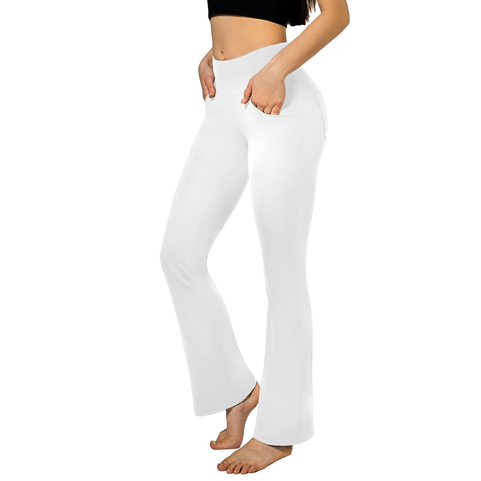 SINOPHANT Pantaloni da Yoga da Donna con 4 Tasche a Vita Alta ，Opaco Controllo della Pancia Flared Leggings per Pilates Esercizio Fitness Lavoro Casuals