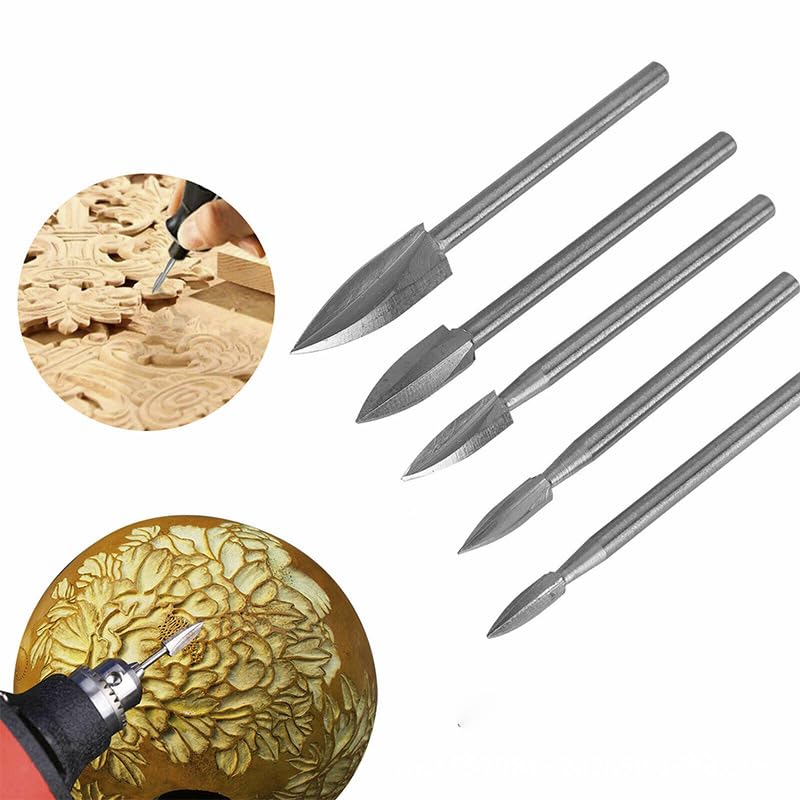 5-teiliges Holzschnitzwerkzeug-Set Aus HSS-Stahl – Gravierbohrer Mit 3mm Schaft Für Präzises Schnitzen, Fräsen & Gravieren An Holz, Kunststoff & Mehr