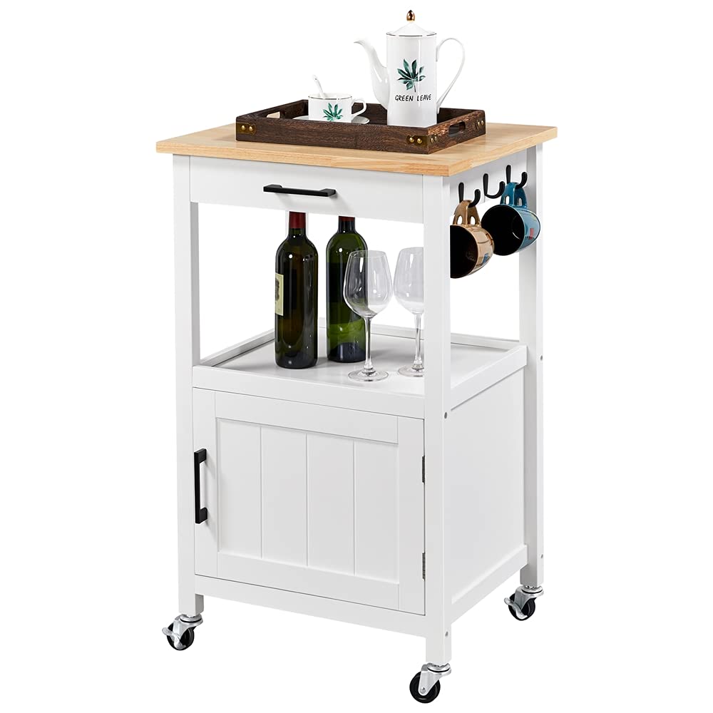 Yaheetech Carrello Cucina Bianco con Ruote di Servizio Credenza Mobile Portavivande a 2 Ripiani per Microonde Struttura in Legno e Metallo Moderno 55 x 45 x 89 cm