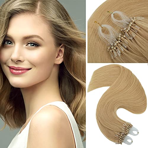 Rich Choices UFLETH2483BQ Micro Loop Ring Remy Human Hair Extensions Micro Ring Beads Hair Extensions Stick Tipped Hair Fish Line Link Hairpiece Highlight Natural Straight 50 Strands 50G 24 Inch -24 Natural Blonde cover
