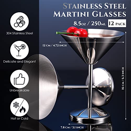 12 Pcs Stainless Steel Martini Glasses 8.5Oz Shatterproof Metal Cocktail Glasses Reusable Metal Wine Glasses 18/8 Mirror Polished Surface Stemware For Rv, Bar, Anniversary, Wedding, Party (Silver) #TOP1