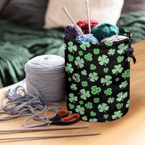 Image of Sellikakes St. Patrick's Day Lucky Leaf Crochet Bag Knitting Bag Yarn Storage Organizer Chrochet Mini Yarn Holder Storing Crochet Accessories