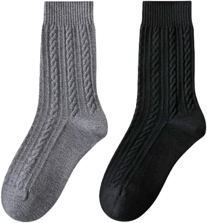 VIENGERT Women's Wool Blend Mid-Calf Socks 2 /4Pairs - Winter Boot Socks Set, Vintage Striped Cable Knit, Cozy Warm & Soft
