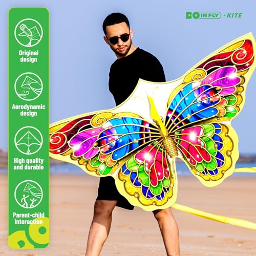 DoinFly Butterflys for Kids, Beautiful Kite Easy to Fly for Beginners with 328 ft Line & Line Winder, Easy to Fly for Beach Trip and Outdoor Activities (Butterfly Kite Set 2)