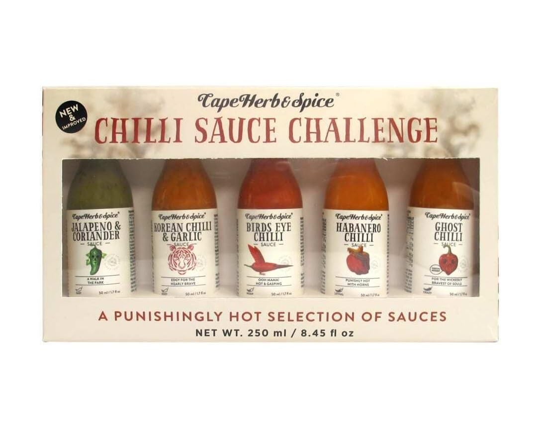 Cape Herb & Spice Chilli Sauce Challenge, A Punishingly Hot Selection of Sauces, Pack of 5 Bottles, Each Bottle 50ml