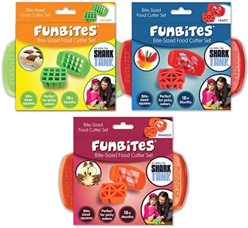 FunBites Food Cutters Set, Green Squares, Red Hearts, Orange Triangles