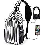 Lumesner Sling Bag Crossbody Sling Backpack with USB Charging Port,Water Resistant Shoulder Bag for Men Women,Lightweight One Strap Backpack Chest bag for Hiking,Cycling,Biking