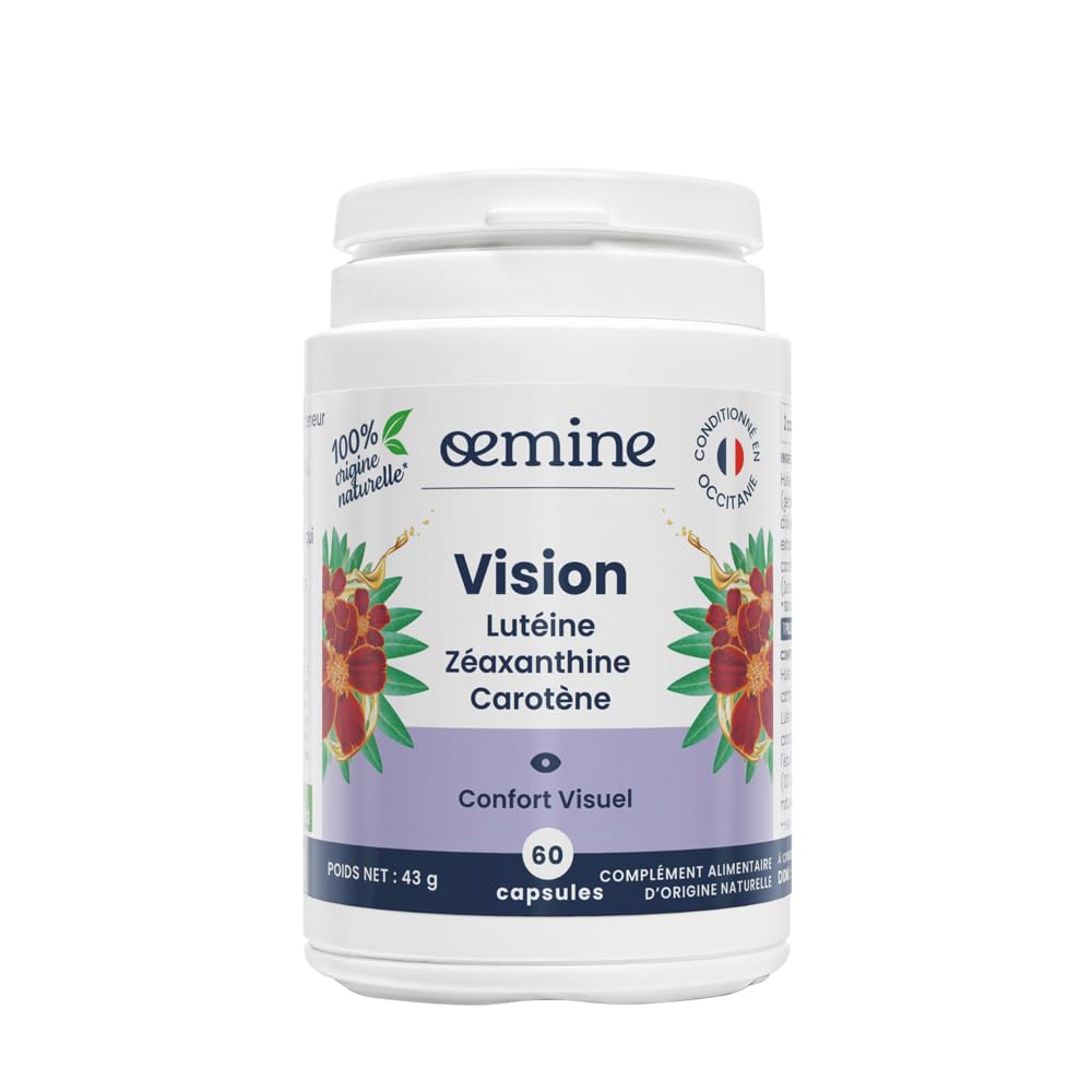 Oemine Vision 60 Gélules (1 Mois) - Lutéine 16mg, Zéaxanthine 870 mcg, Bêta-Carotène 4,8mg, Huile de Germe de Maïs & Huile de Carthame - Complément Alimentaire d'Origine Naturelle